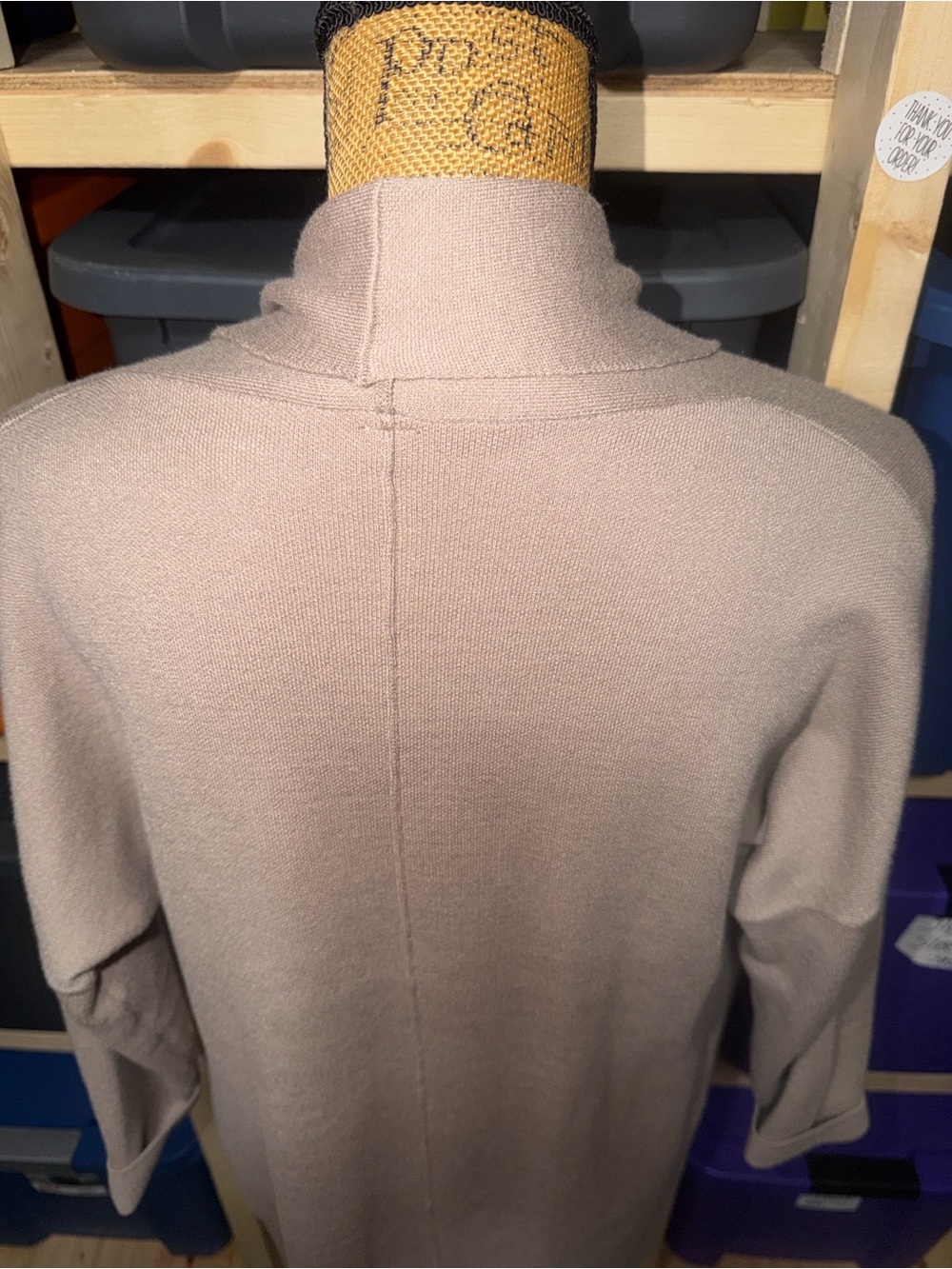 Long Open Front Heavier weight Sweater Cardigan in Soft Beige - Picture 4 of 12
